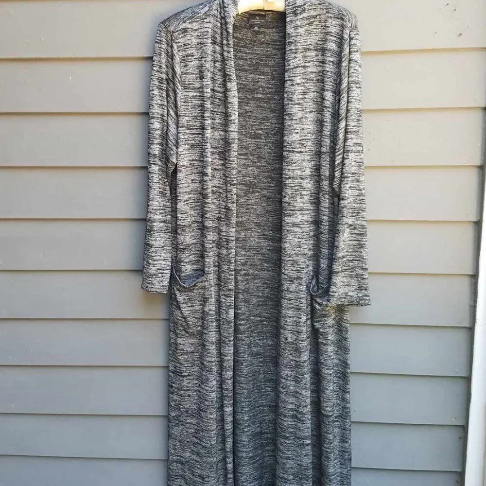 Worthington Maxi Black Gray Marled Open Front Cardigan size OX